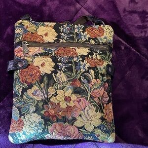 Patricia Nash - Floral Tapestry Crossbody Bag
9L x 10.5 H, Genuine Leather Back